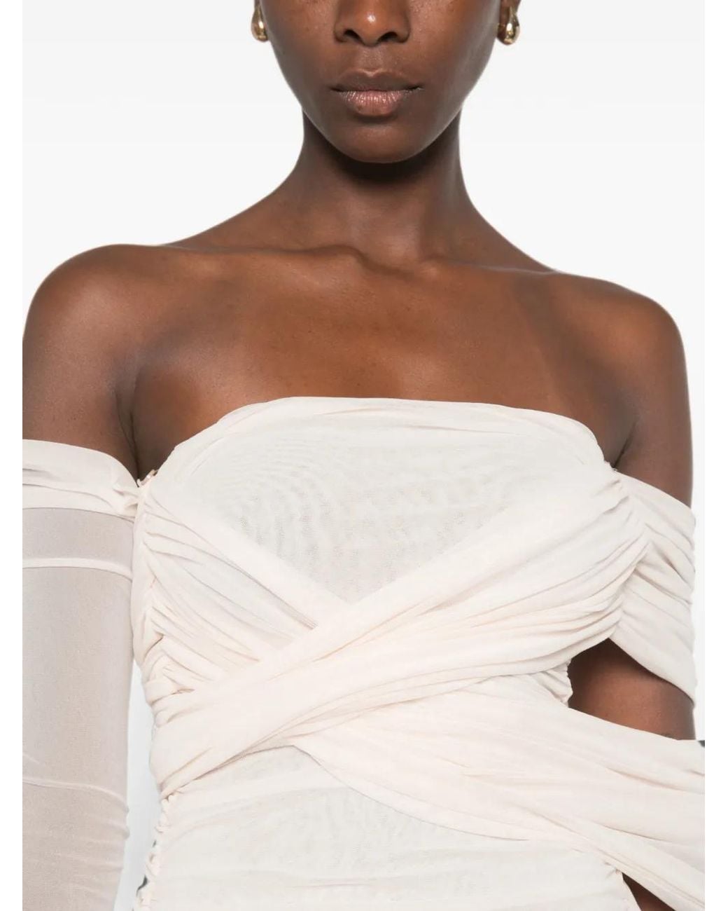 Philosophy Di Lorenzo Serafini White Mini Off-Shoulder Ruched Dress