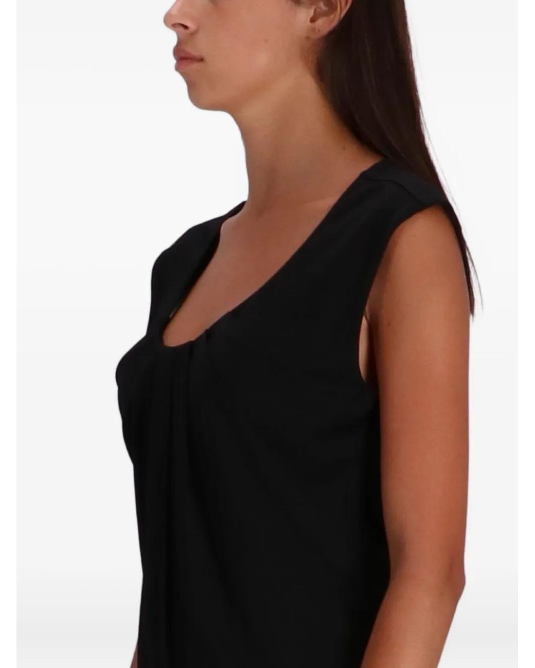 ARMANI EXCHANGE Black Pleated Cap-Sleeve Top