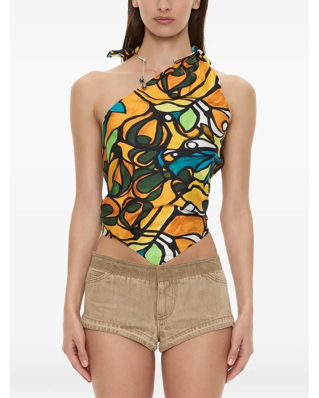 Christopher Esber Yellow Tropic Nouveau Scarf-Tie Top