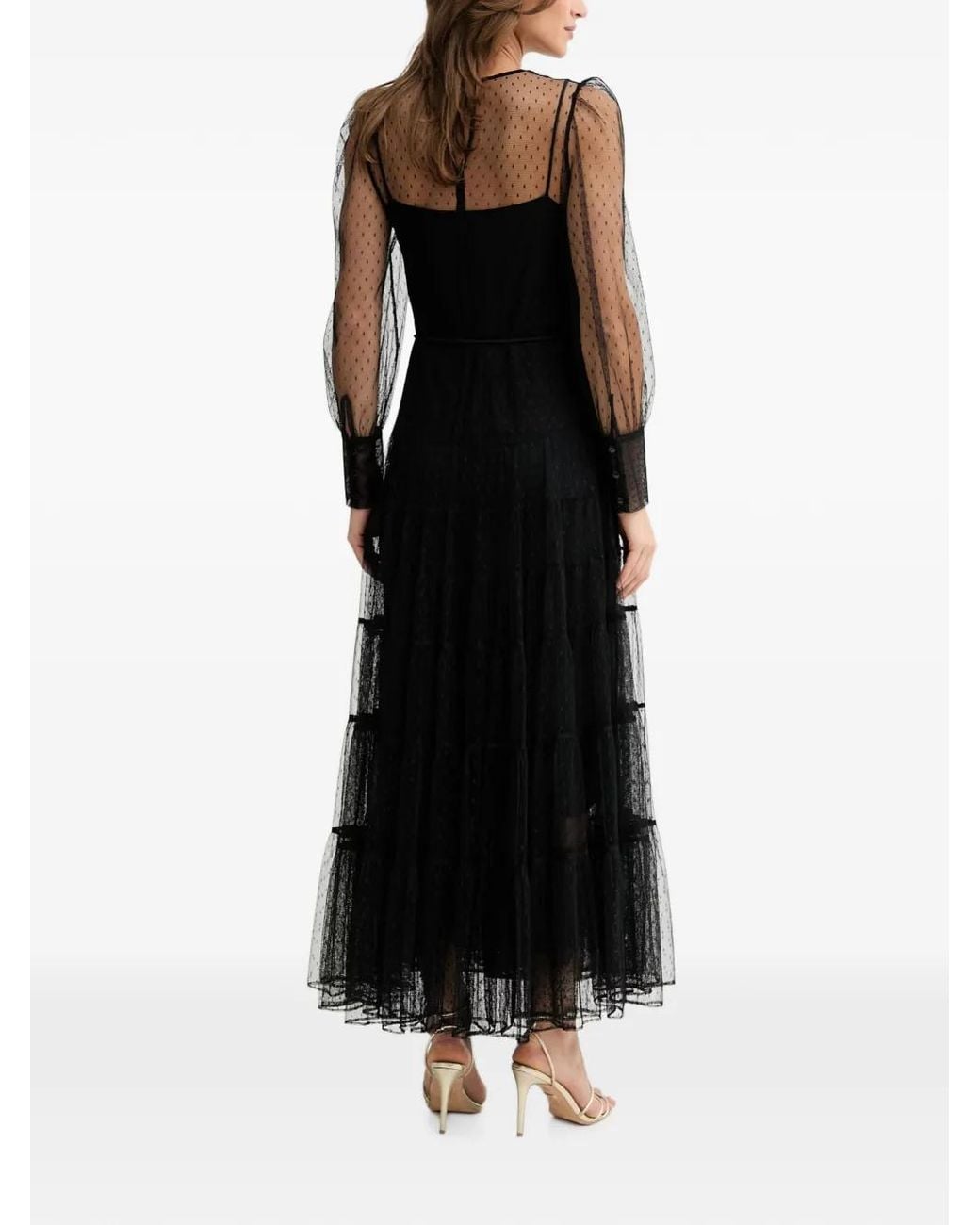 Twinset Black Lace-Trim Polka-Dot Maxi Dress