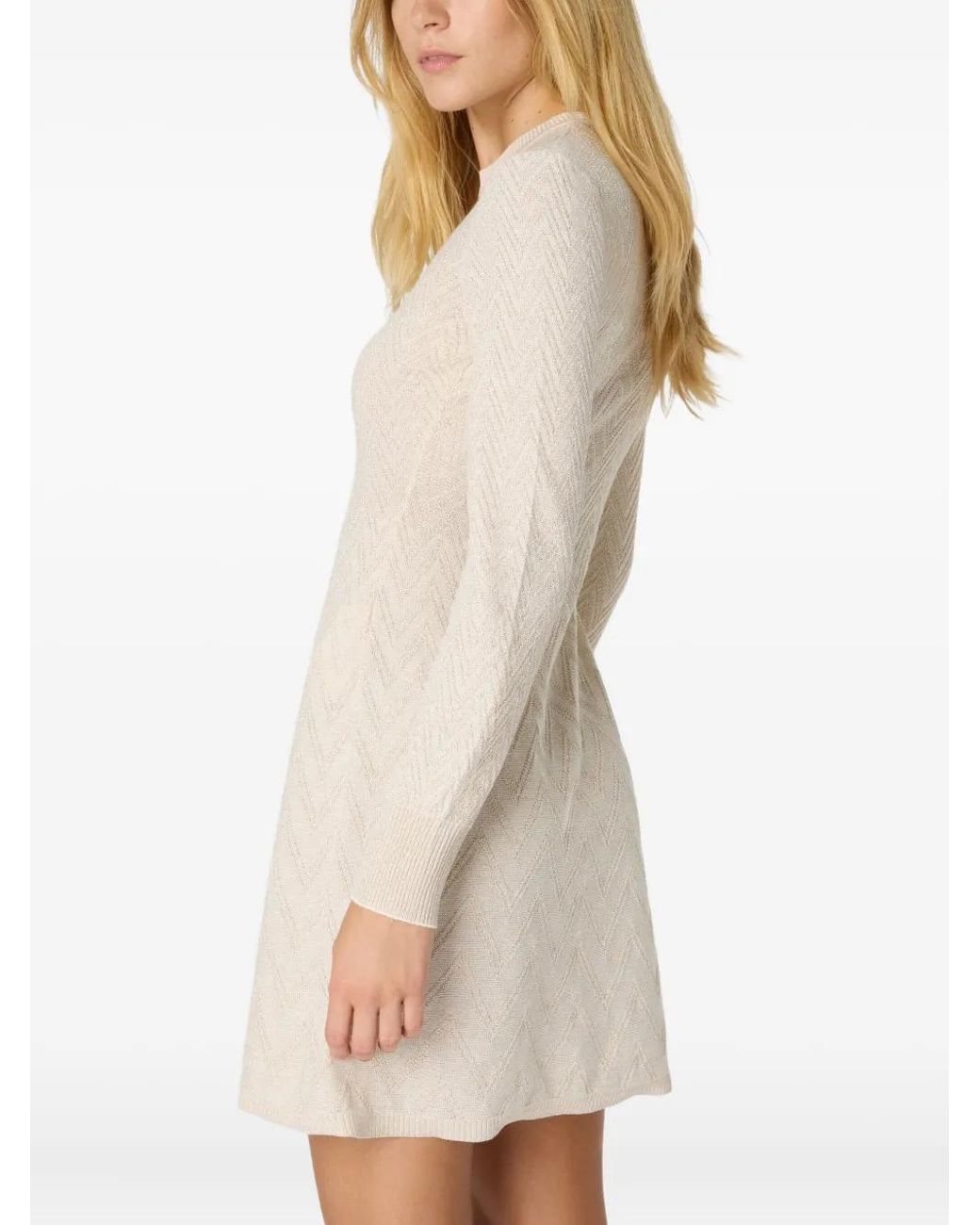 Missoni Natural Zigzag-Pattern Long-Sleeve Mini Dress