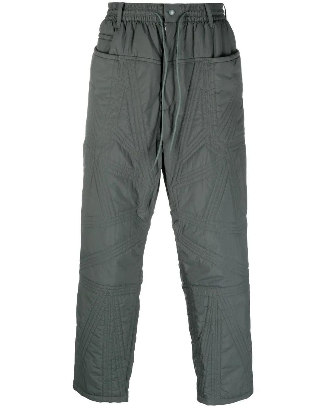 Y-3 Gray Quilted Drawstring-Waist Trousers for men