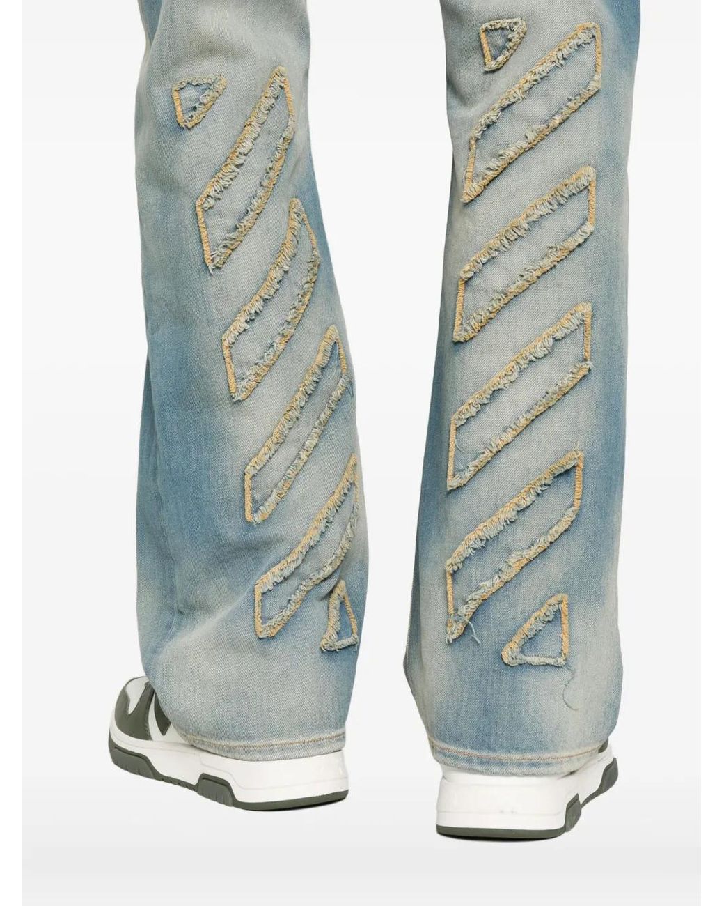 Off-White c/o Virgil Abloh Blue Relaxed-Fit Faded Denim Jeans With Frayed Stripe Detail for men