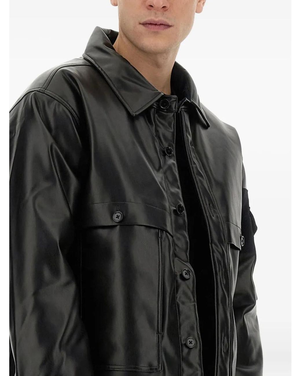 A.I.E. Black Flap-Pocket Buttoned Overshirt for men