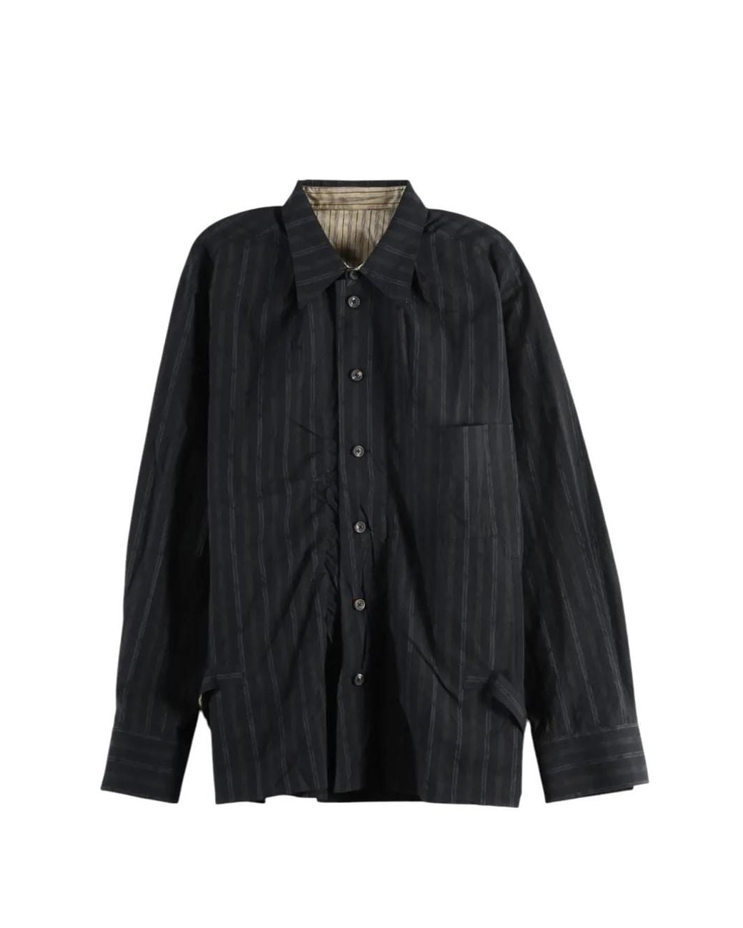 Ziggy Chen Black Vertical-Stripe Ruched Shirt for men