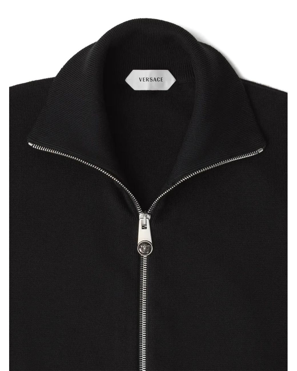 Versace Black Embroidered-Logo Cotton-Knit Zip Cardigan for men