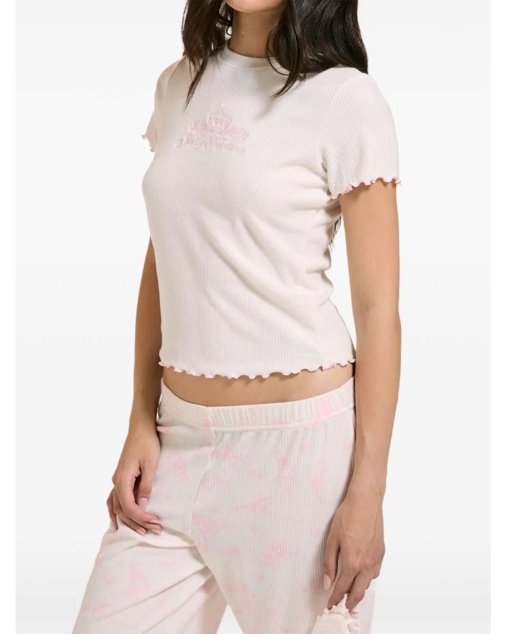 Juicy Couture Pink Ribbed-Knit Lettuce-Trim Pajamas (Set Of Three)