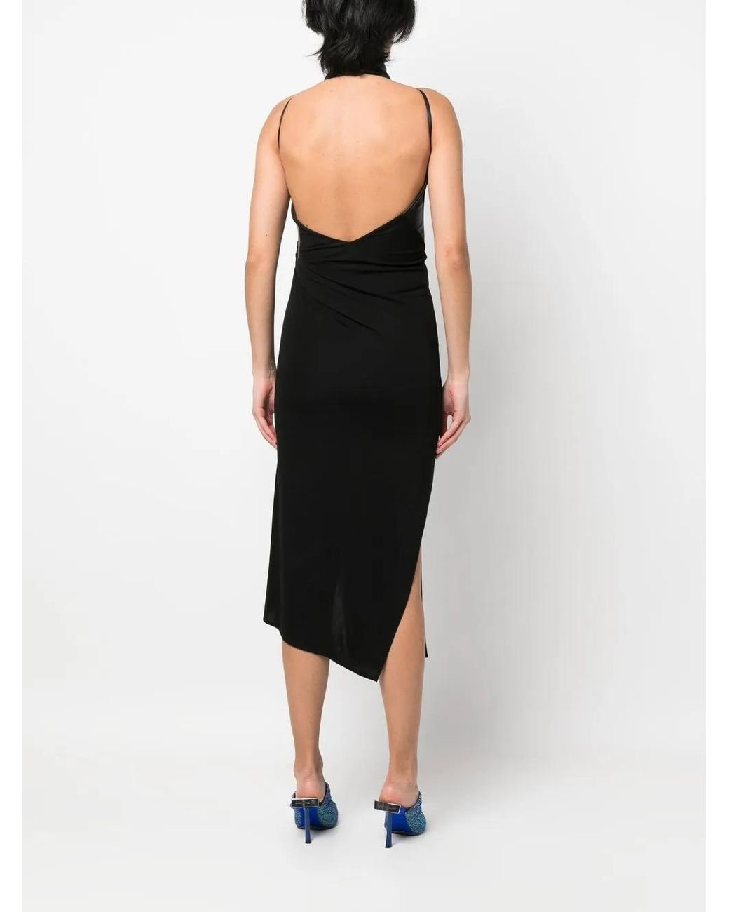 Helmut Lang Black Halterneck Asymmetric Midi Dress
