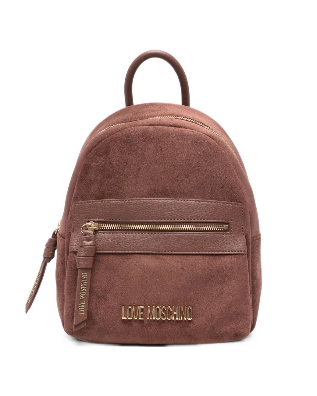 Love Moschino Brown Logo-Plaque Faux-Suede Backpack