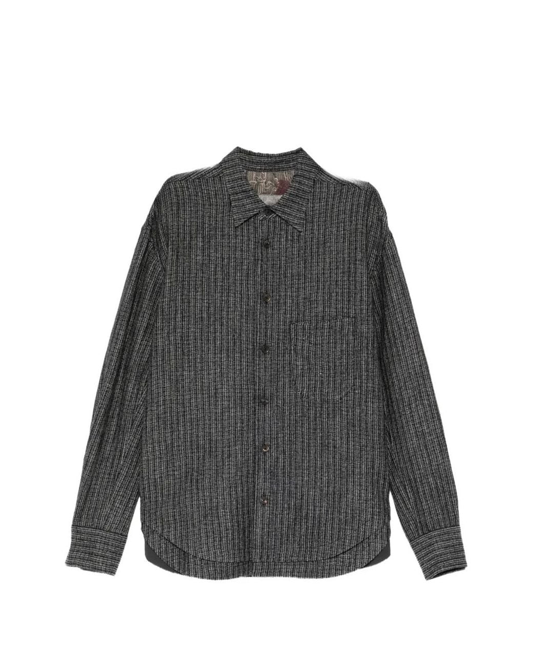 Ziggy Chen Gray Stripe-Patterned Patch-Pocket Shirt for men