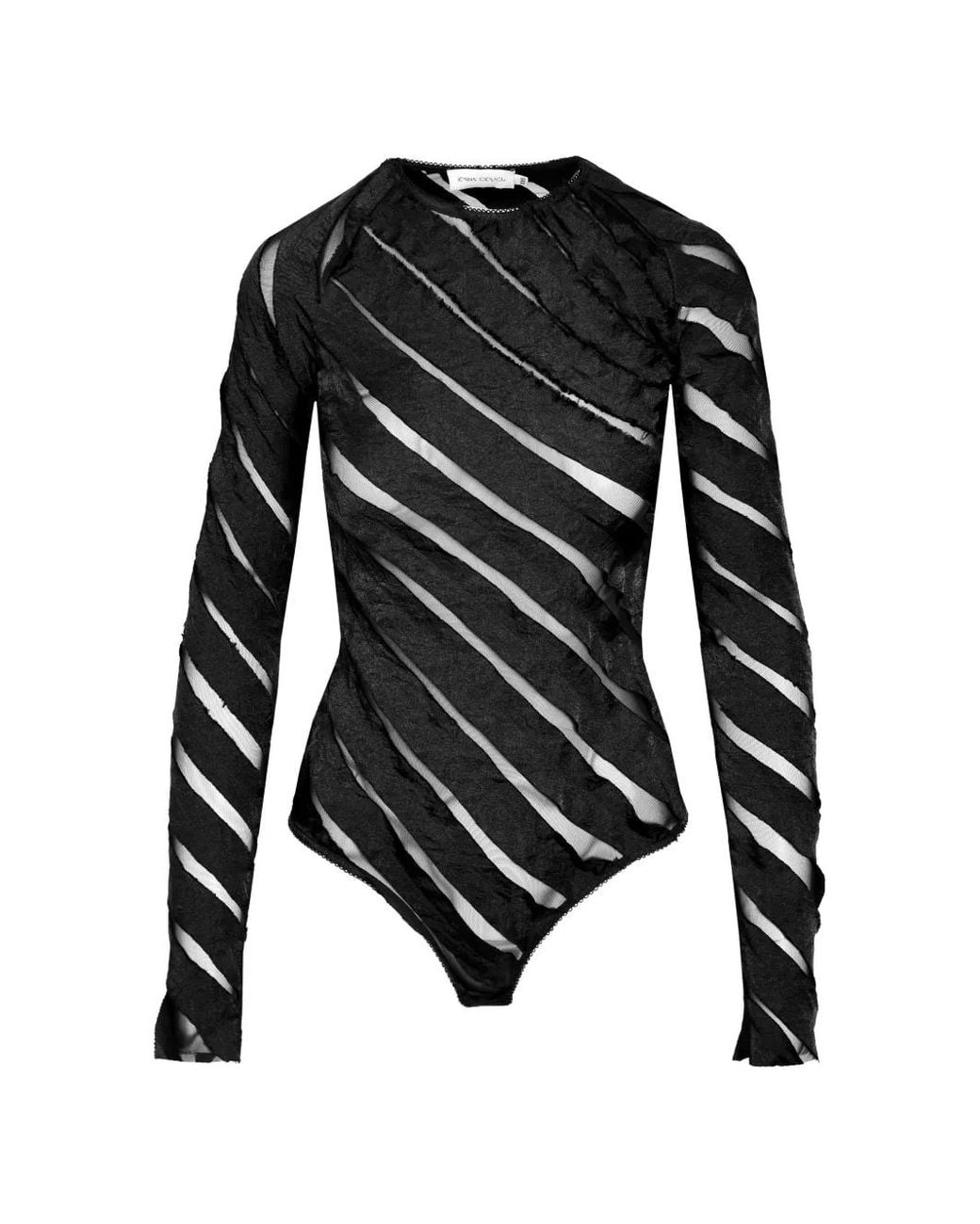 Ioana Ciolacu Black Spiral Sheer-Panel Bodysuit