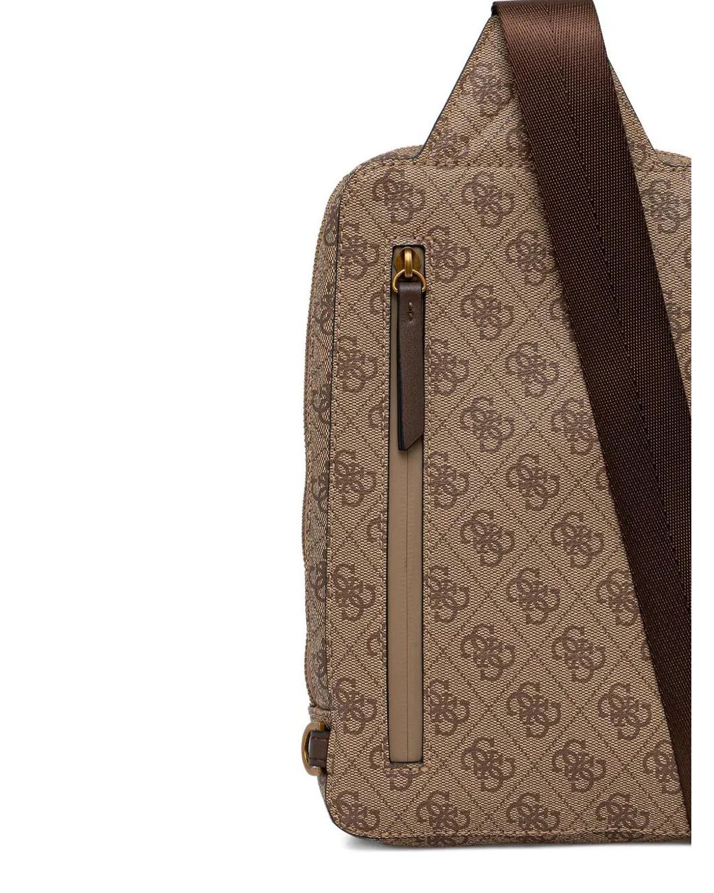 Guess Brown Milano Monogram Zip Messenger Bag for men