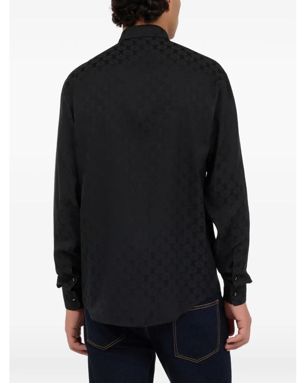 Roberto Cavalli Black Monogram-Pattern Long-Sleeve Shirt for men