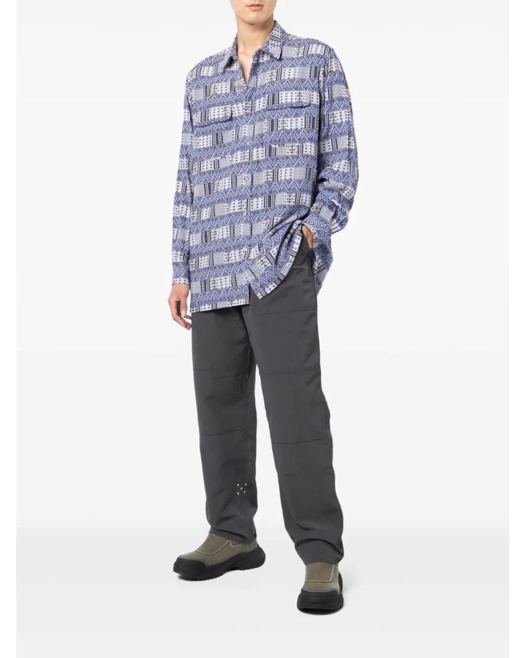 White Mountaineering Blue Patterned Shirt for men
