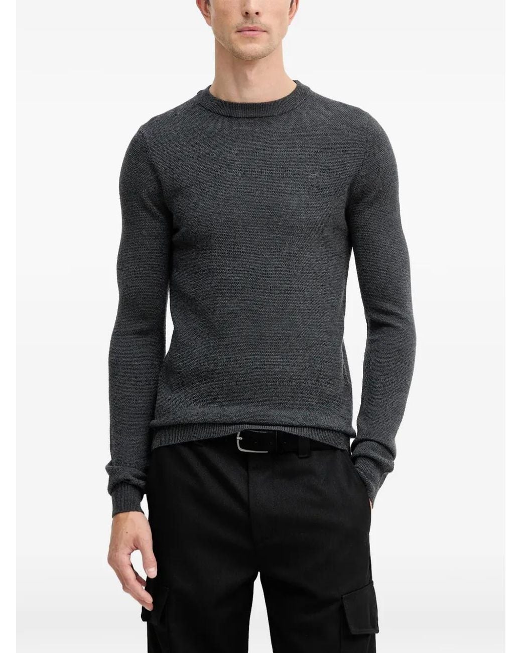 Trussardi Gray Textured Crewneck Jumper for men