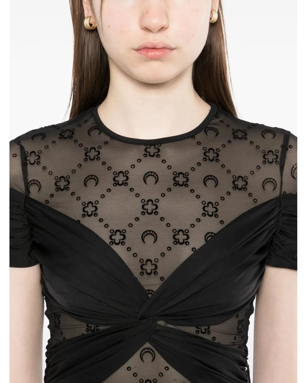 MARINE SERRE Black Draped Jersey Bodysuit