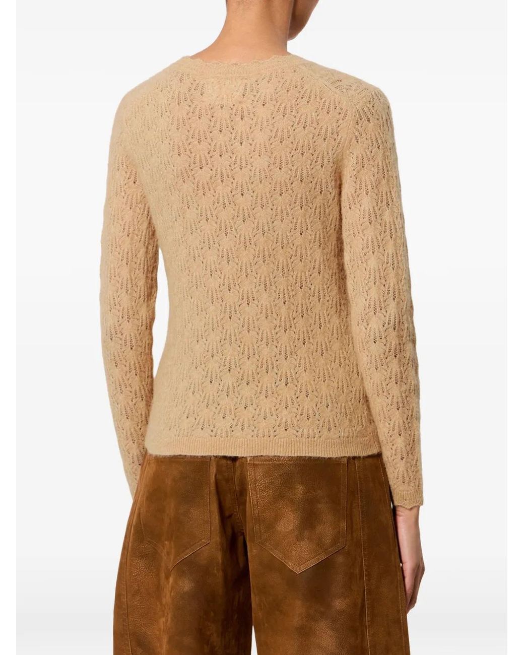 Isabel Marant Natural Obeline Openwork-Knit Scalloped-Trim Sweater