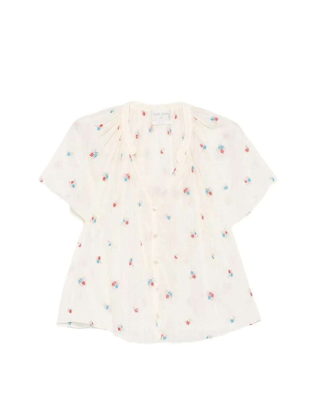 Forte_forte White Petites Fleurs Gathered Blouse
