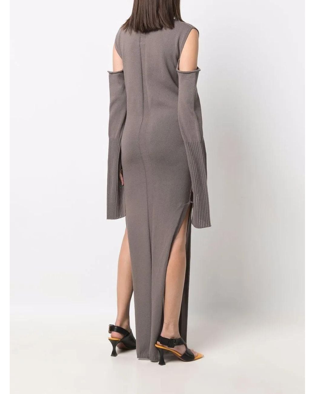Rick Owens Gray Cape-Sleeve Knit Dress