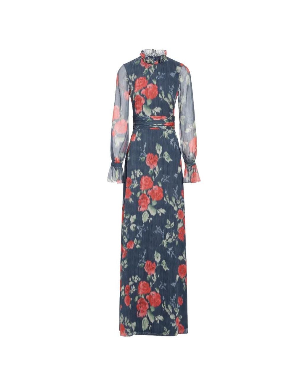 Markarian Blue Adelaide Floral-Print Ruffled Gown