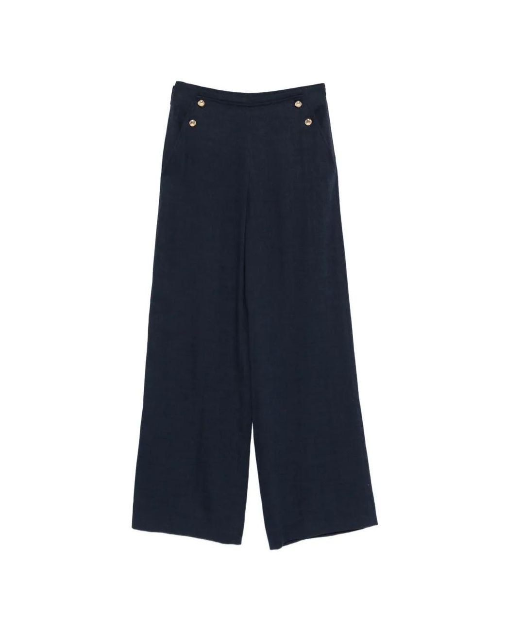 Maje Blue Pantalon En Lin Mélangé