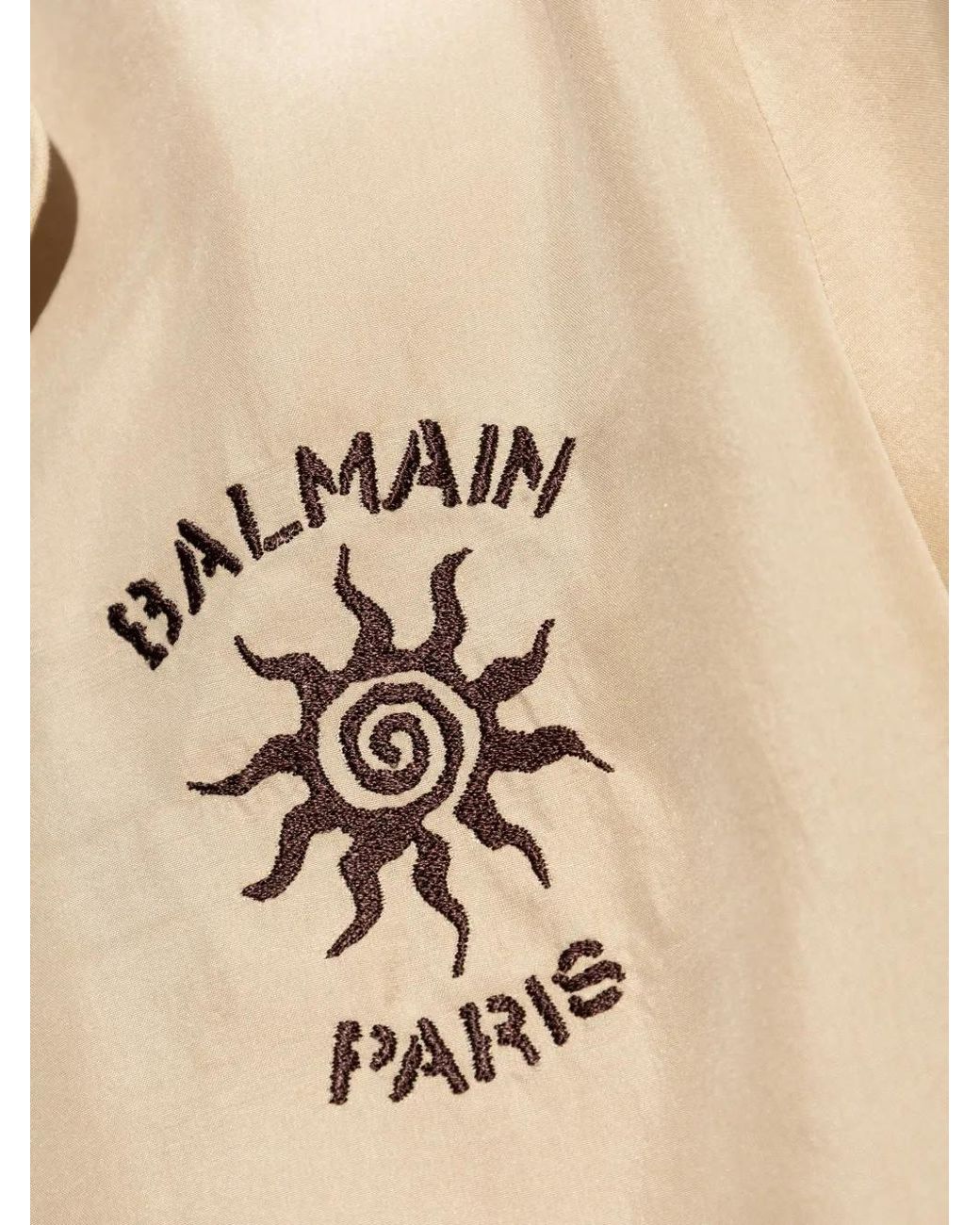 Balmain Natural Logo-Embroidered Camp-Collar Shirt for men