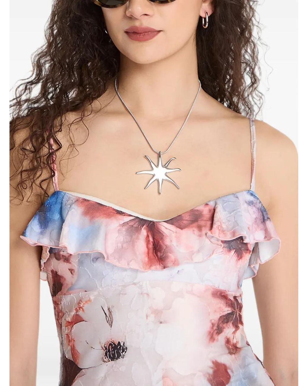 Desigual White Floral-Print Ruffled Maxi Dress