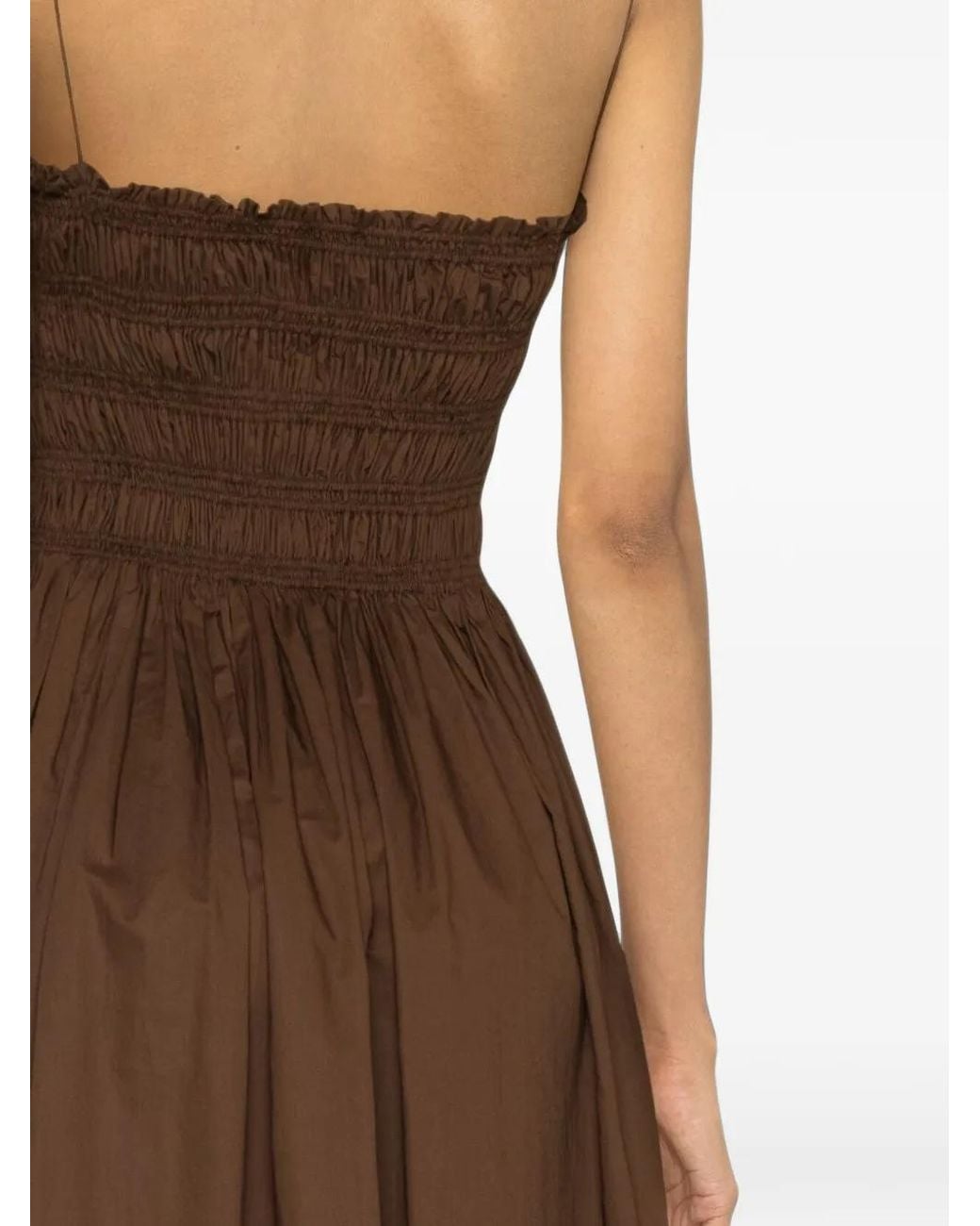 Matteau Brown Shirred-Bodice Spaghetti-Strap Midi Dress