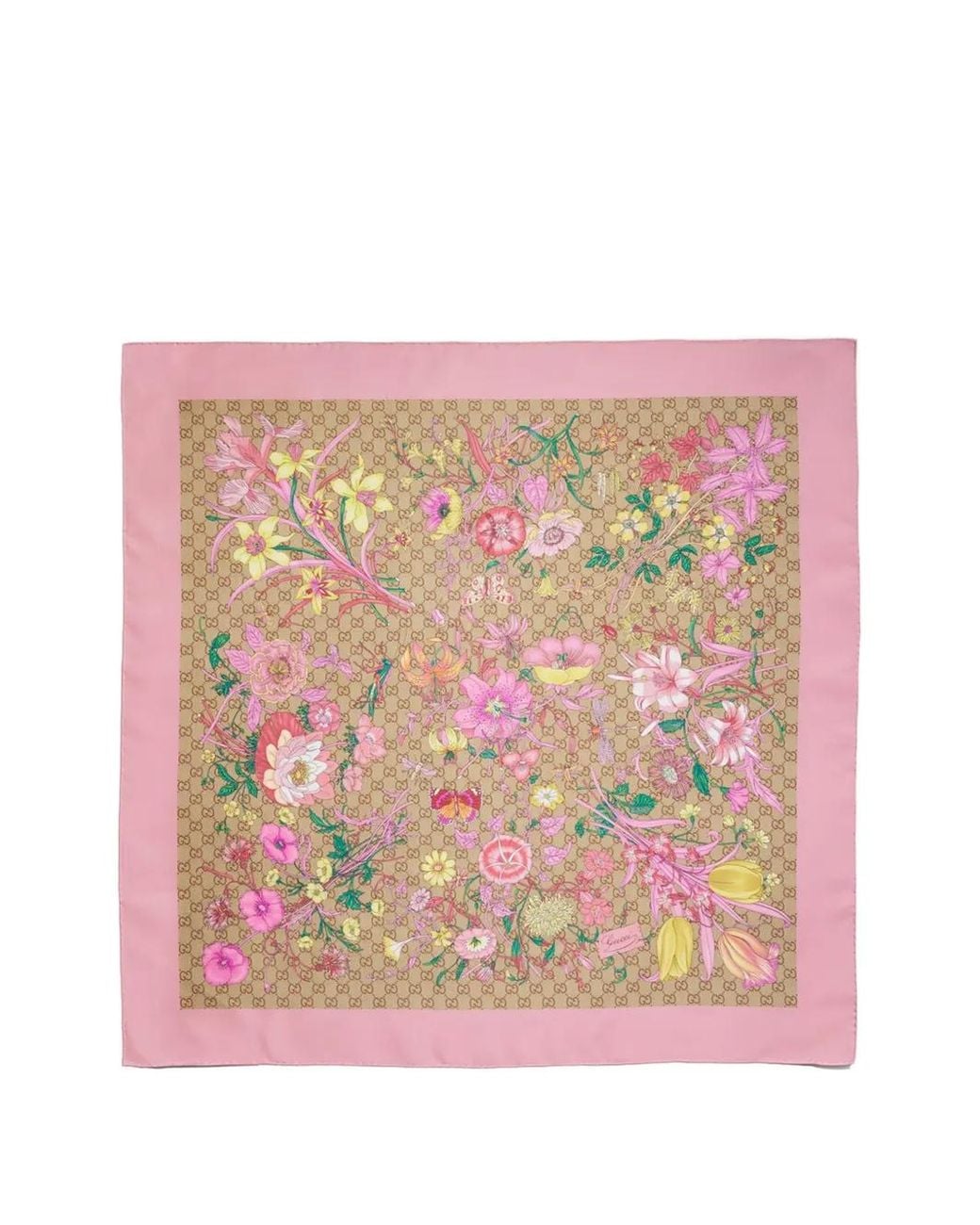 Gucci Pink Printed Gg Silk Twill Carré