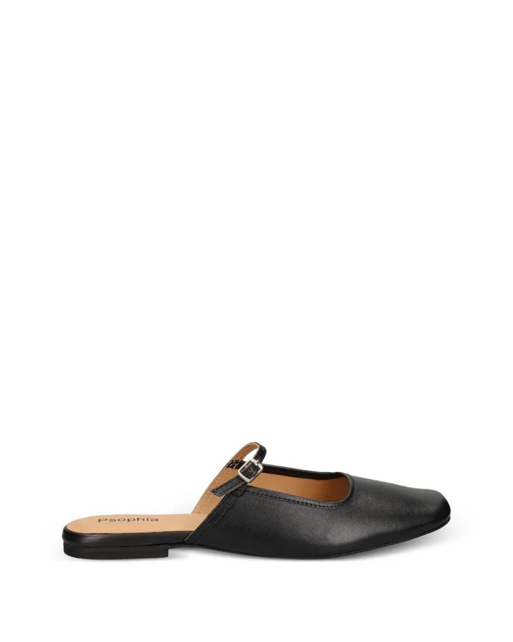 Psophia White Buckle-Strap Leather Ballet Flats