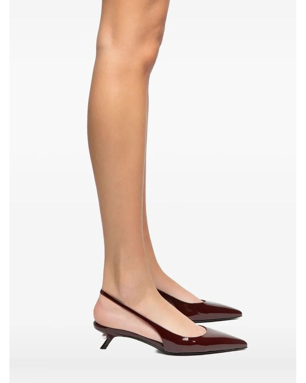 ALEVI Brown Pearl-Embellished Slingback Pumps
