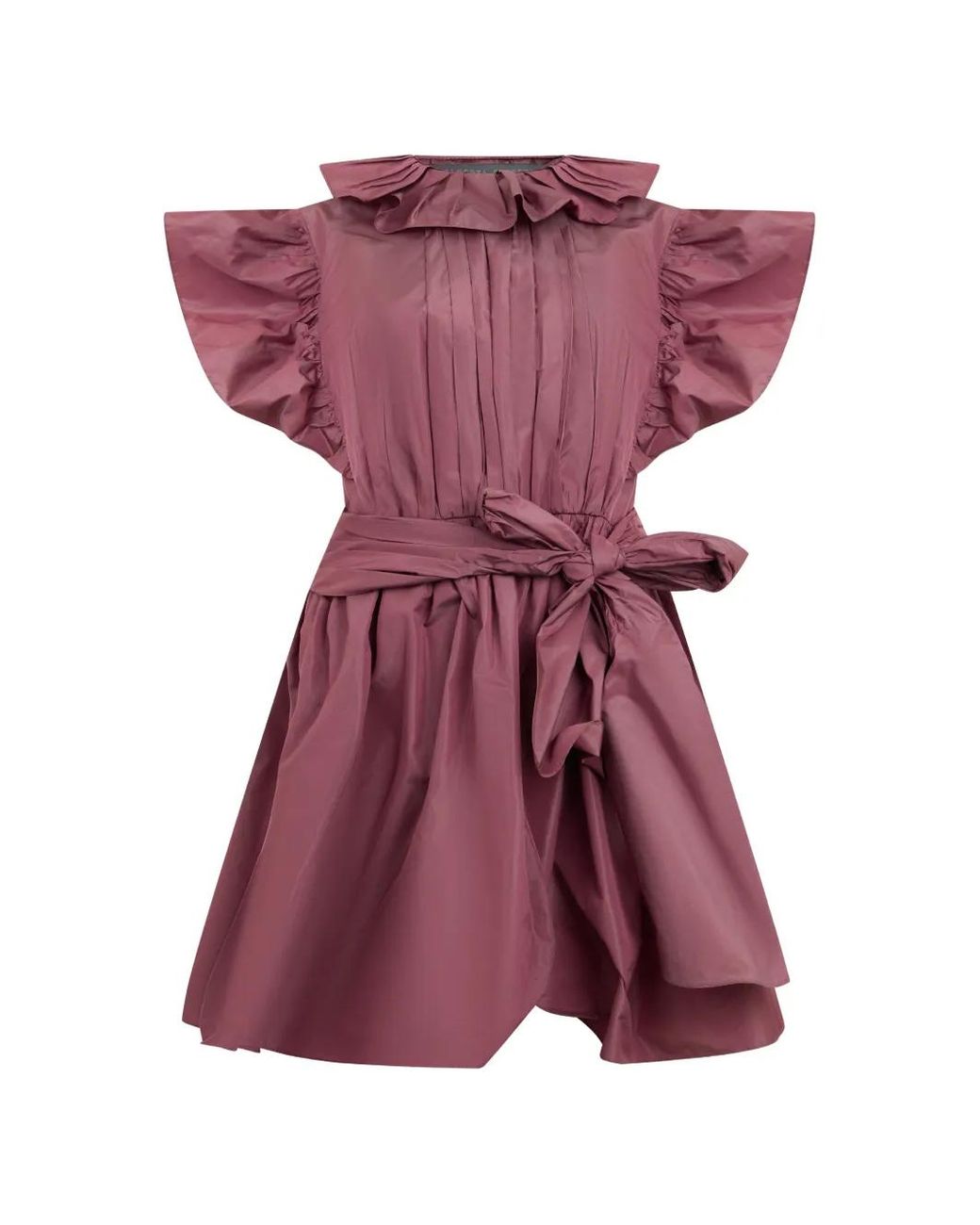 Alberta Ferretti Purple Ruffled-Collar Belted Mini Dress