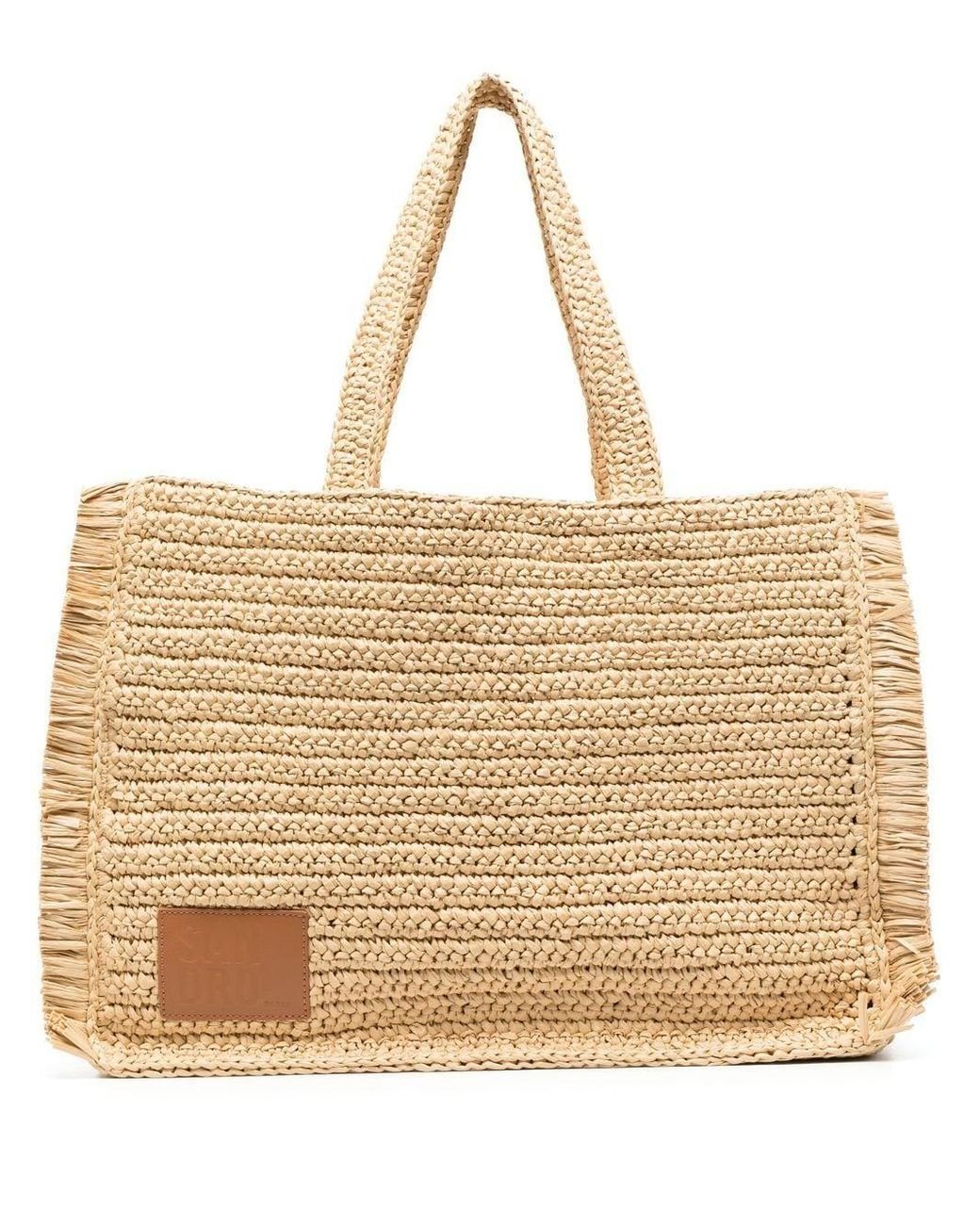 Sandro Logo-patch Straw Tote Bag in Natural | Lyst