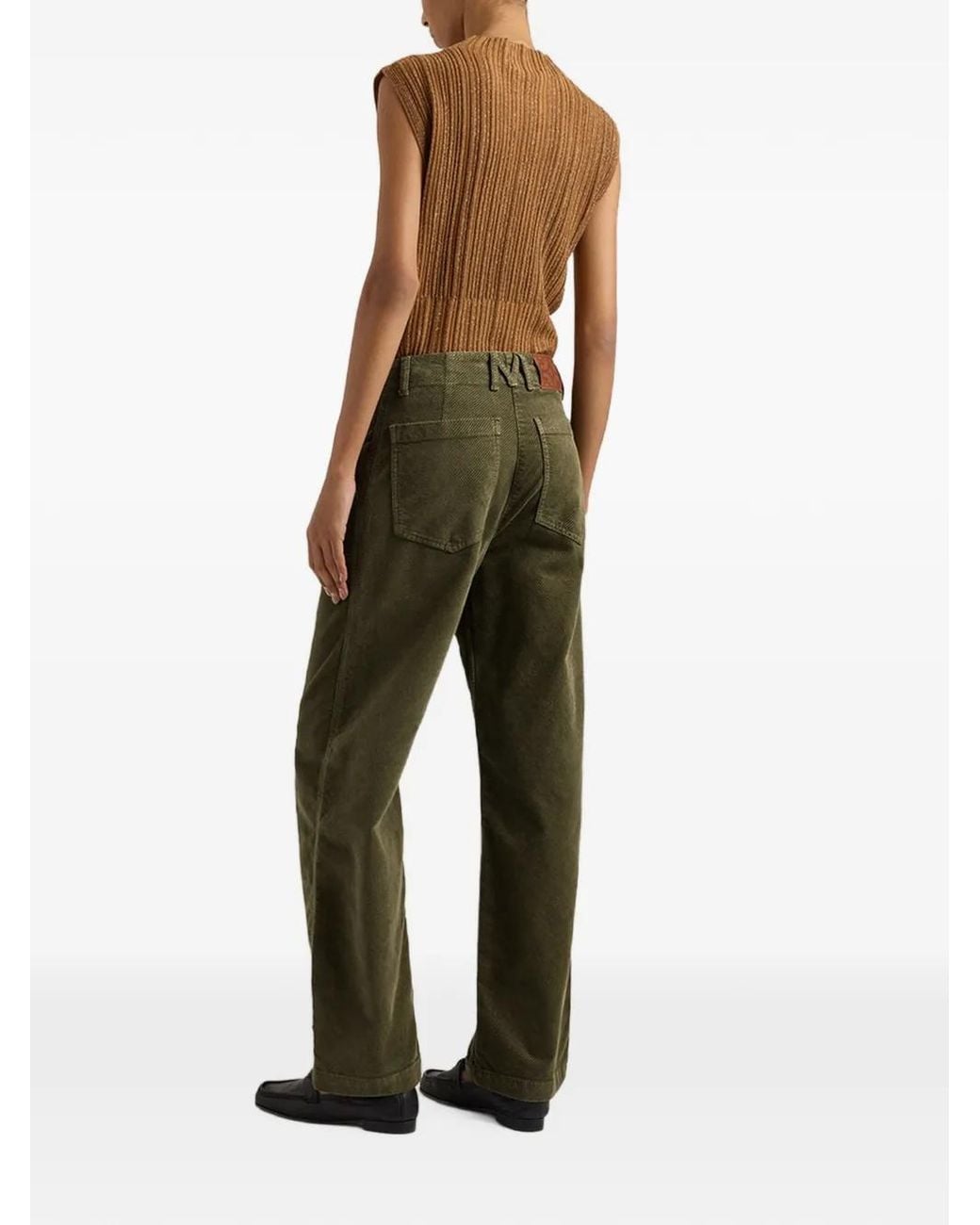 Momoní Green Hibiscus Bis Garment-Dyed Velvet Trousers