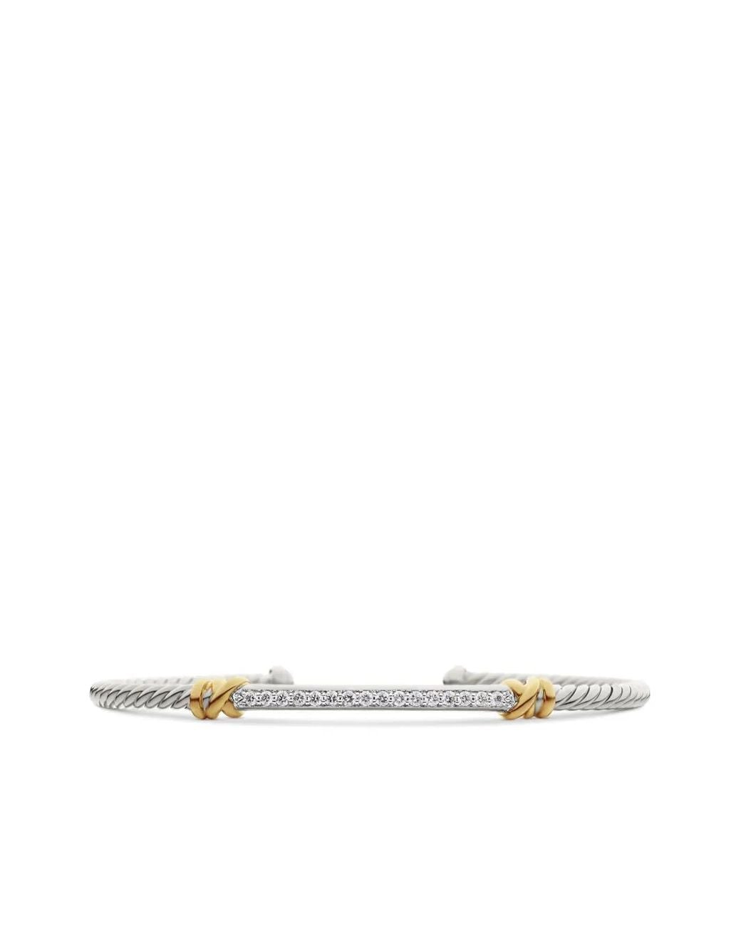 David Yurman White 18Kt And Sterling Petite Helena Classic Cable Station Diamond Bracelet (3Mm)