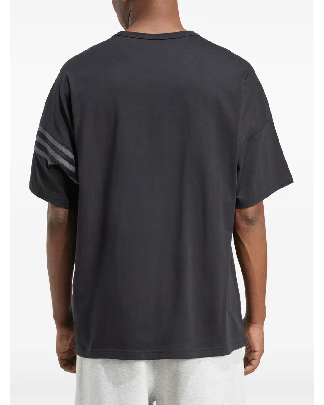 Adidas Black Three-Stripe Logo Cotton T-Shirt for men