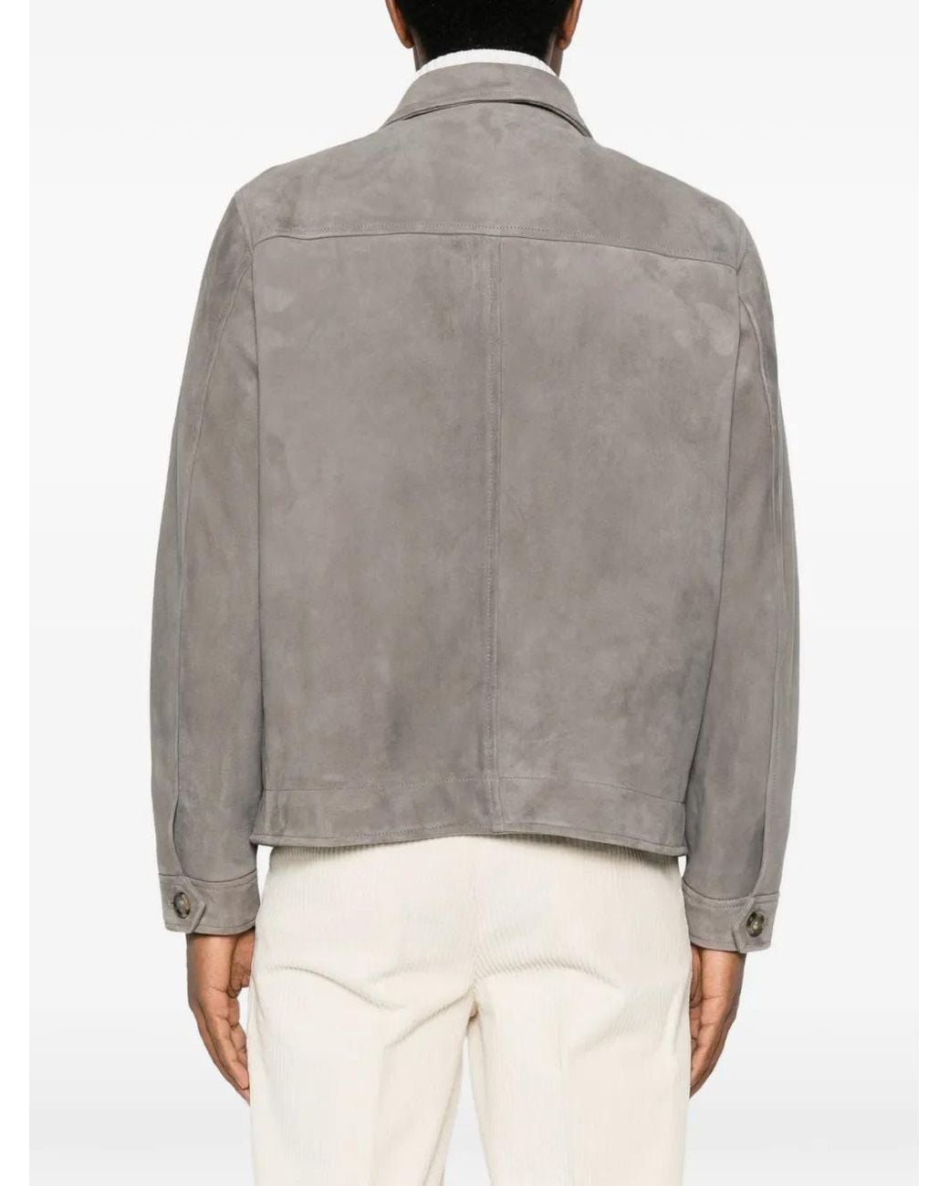 Lardini Gray Button-Up Suede Jacket for men