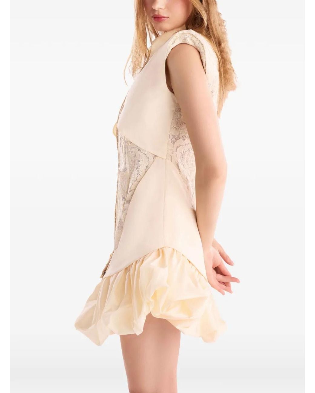 Gaby Charbachy White Lace-Panelled Bubble-Skirt Mini Dress