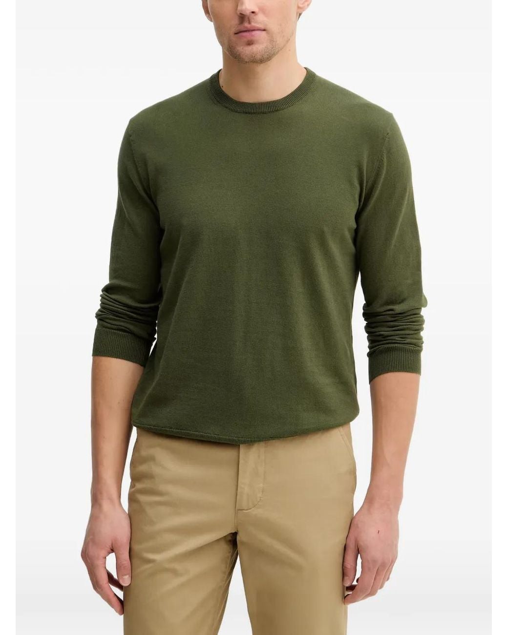 Benetton Green Crew-Neck Long-Sleeve Jumper for men