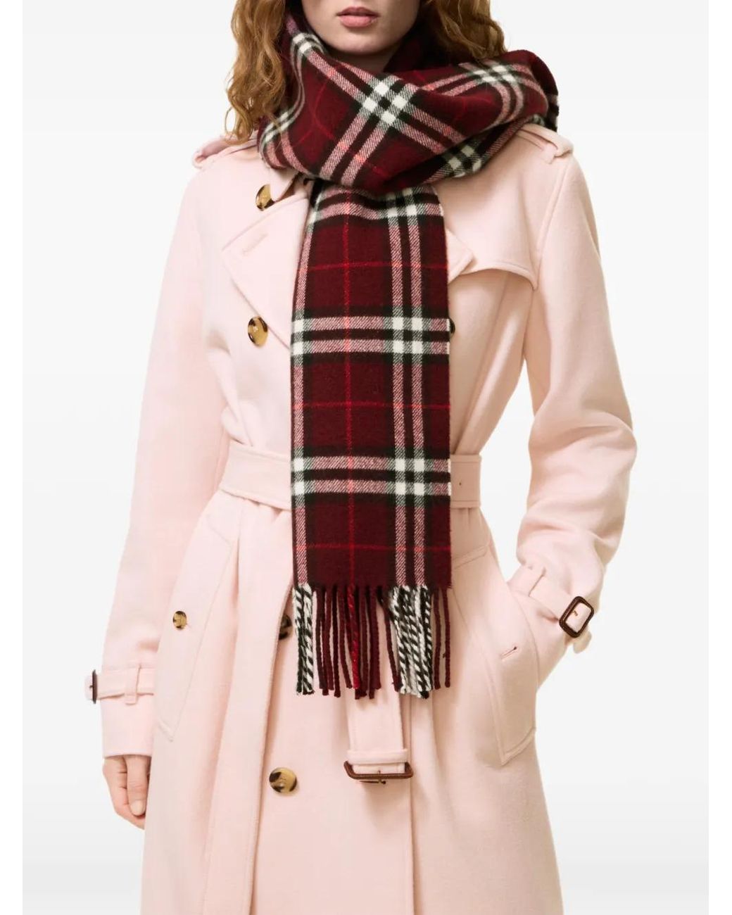 Burberry Red Sparkle Check Cashmere Scarf