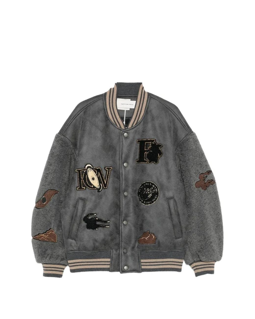 Feng Chen Wang Gray Patch-Detail Bomber Jacket for men