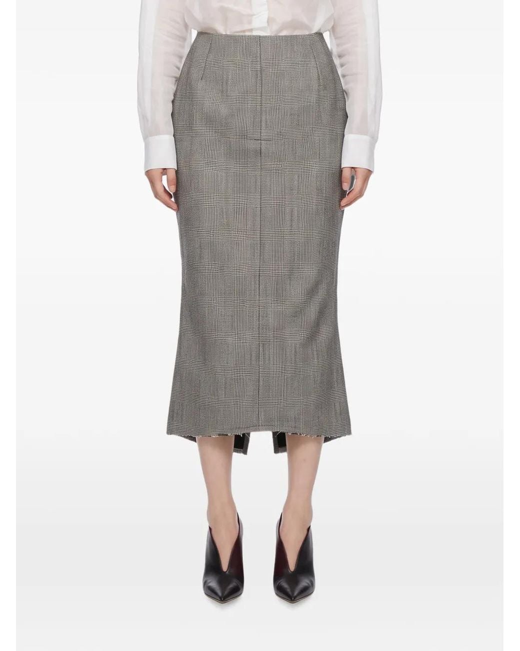 MATIERES FECALES Gray Prince Of Wales Check Raw-Cut Skirt