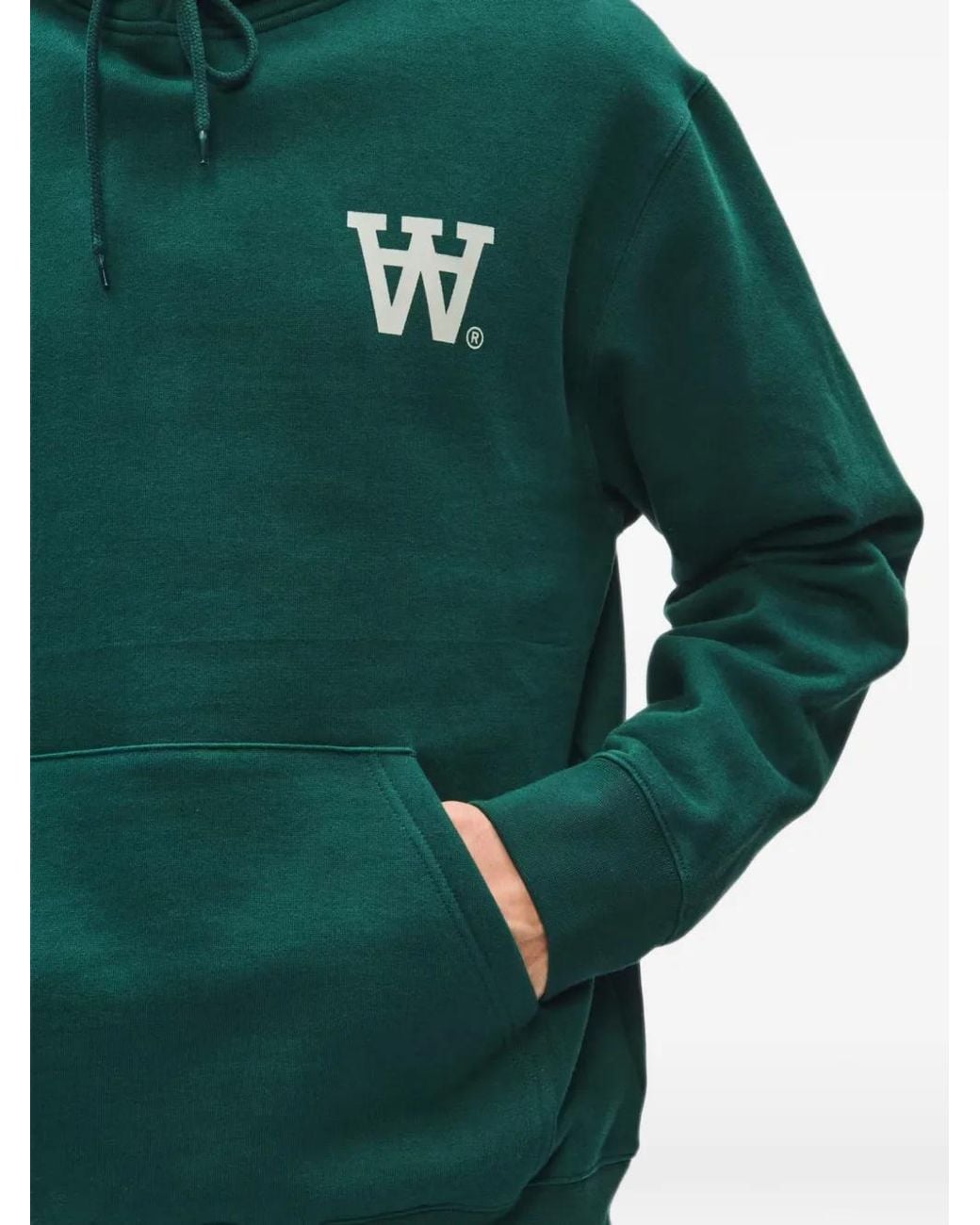 WOOD WOOD Green Hoodie Wwcass À Logo Imprimé for men