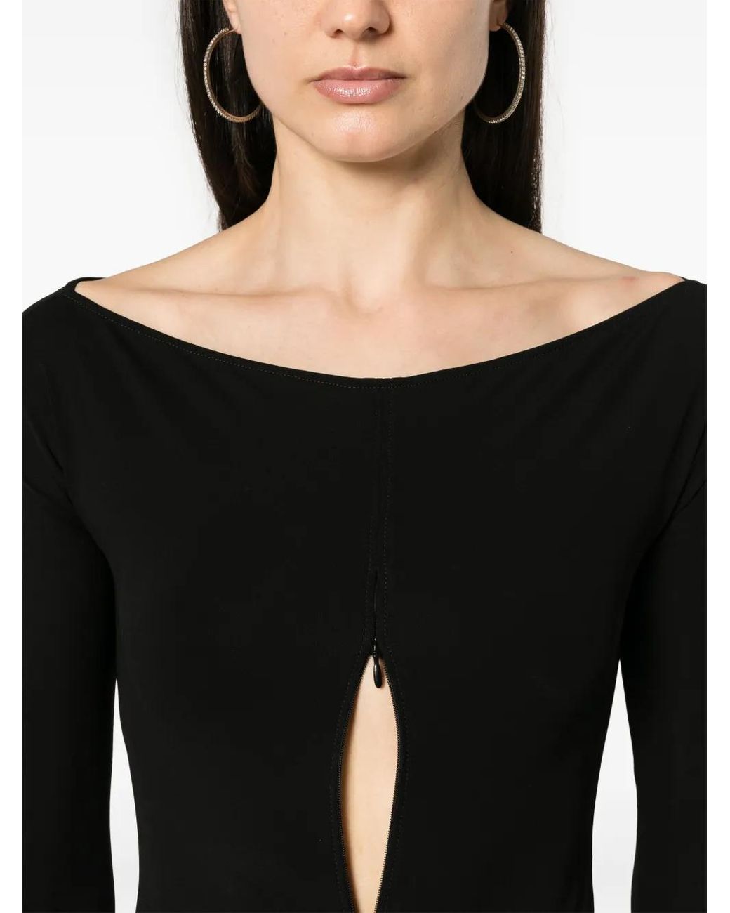 Courreges Black Boat Neck Bodysuit