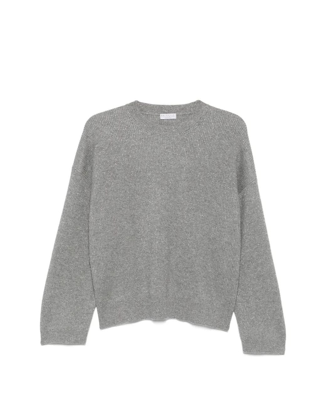 Brunello Cucinelli Gray Sparkling Cashmere English Rib Sweater