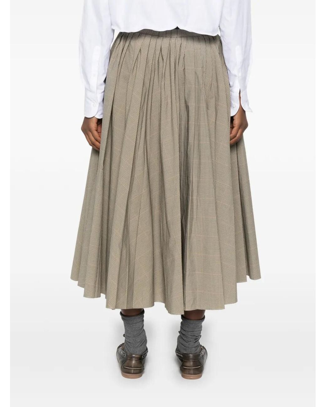 6397 Natural Plaid Pleated Midi Skirt