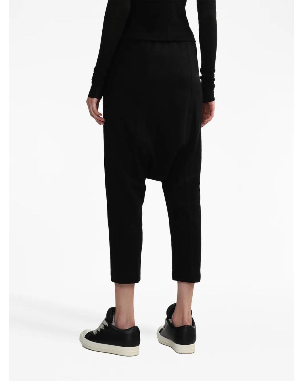 Rick Owens Black Drop-Crotch Cropped Trousers