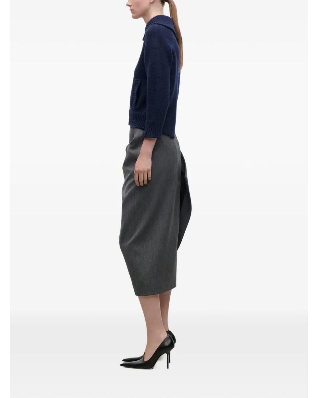 Victoria Beckham Blue Asymmetric Collar Sweater