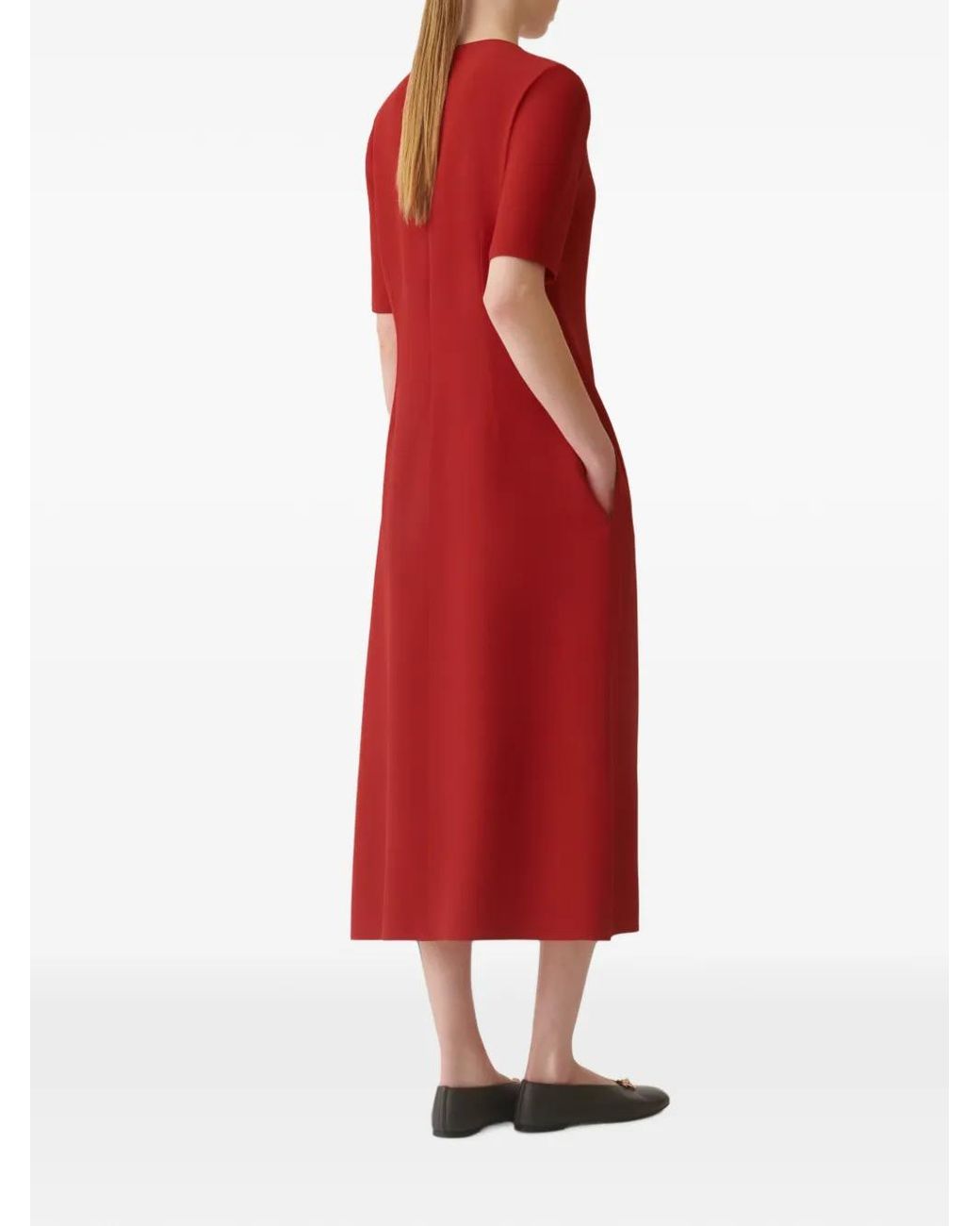 Fabiana Filippi Red Belted V-Neck Midi Dress