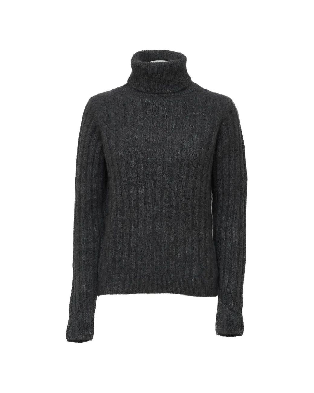 Allude Black Ribbed-Knit Roll-Neck Sweater